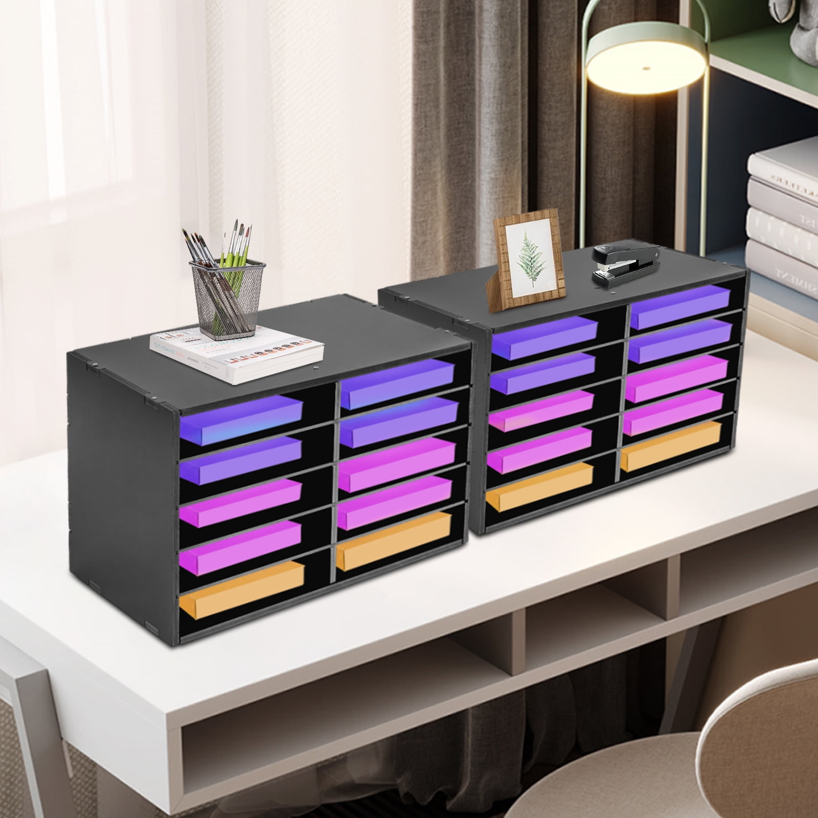 2 PCS Black Paper Storage Cabinets, File Storage Cabinet, Office File Storage Cabinet,  suitable for use in the study, bedroom, living room, conference room, classroom, office