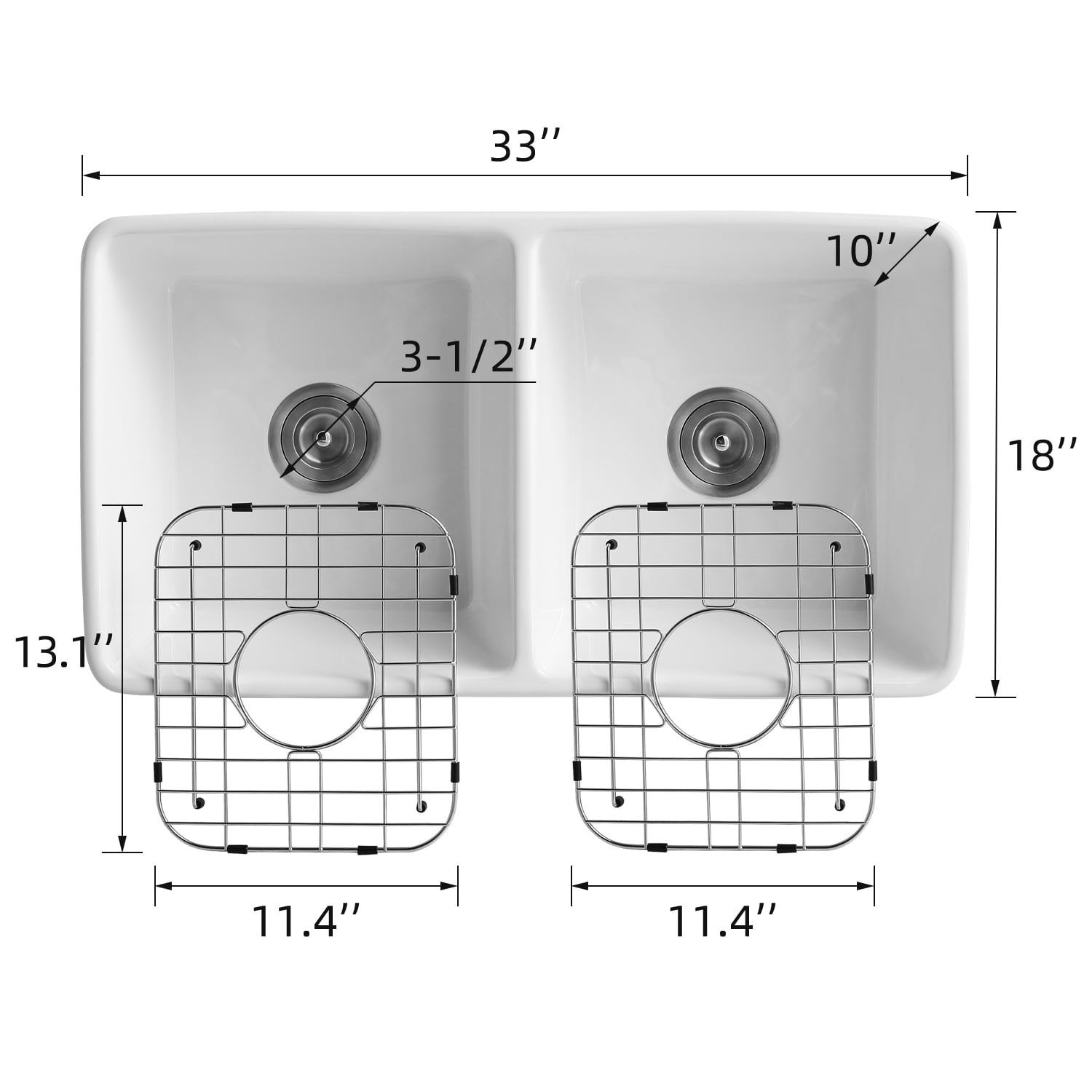 37 in. Farmhouse Kitchen Sinks Double Bowl Apron Undermount Vessel 33"x18"x10" Sink White