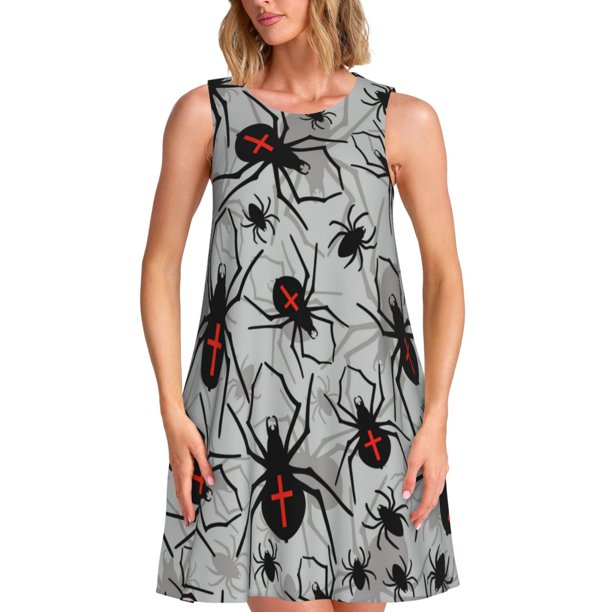 Balery Spiders Vestidos de verano para mujer con estampado: vestido holgado sin mangas, vestido playero informal y cómodo para días calurosos.