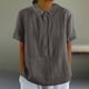 thumbnail image 2 of Camisa retro de color liso con botones para mujer: cuello vuelto, manga corta, camiseta informal, imitación de algodón, para el trabajo/el día a día., 2 of 3