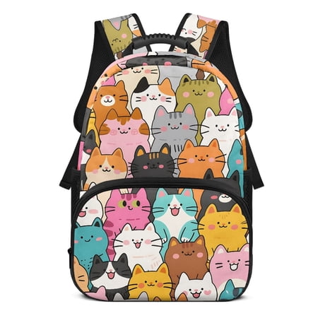Uourmeti Large Capacity Backpack for School Travel, Polyester Material Waterproof School Backpack, Cat Group Pattern