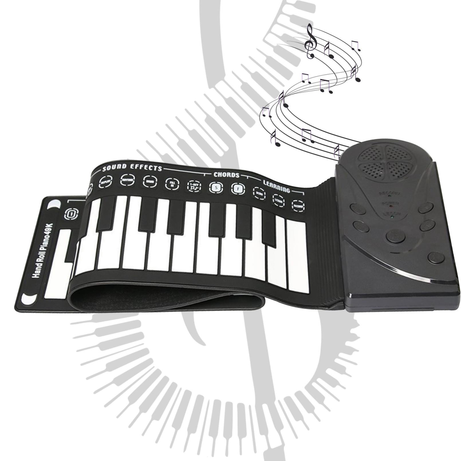 Hand-Rolled Piano with Horns, Portable 49 Keys Organ Piano with Foldable Keyboard, Instruments Education for All Ages, Convenient for Daily Use(White)