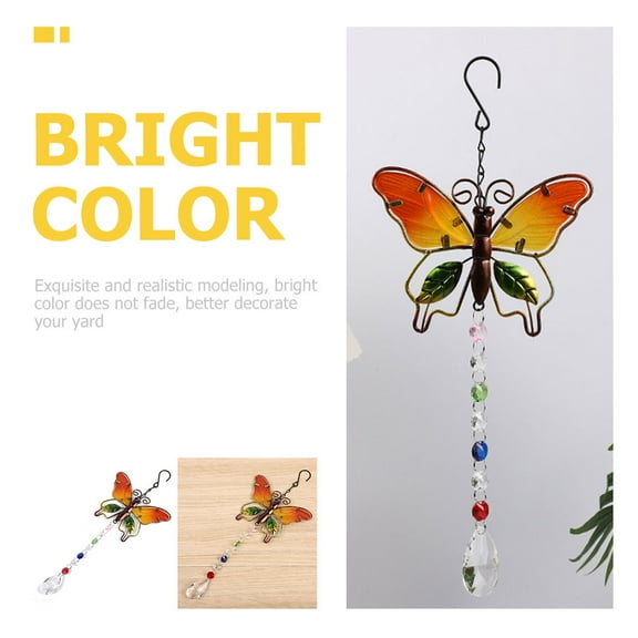 OATIPHO Garden Crystal Adornment Yellow Butterfly Hanging Decor with Realistic Design