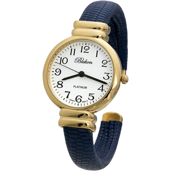 Blekon Collections Japanese Quartz 30mm Womens Snake Style Leather Cuff Bangle Watch