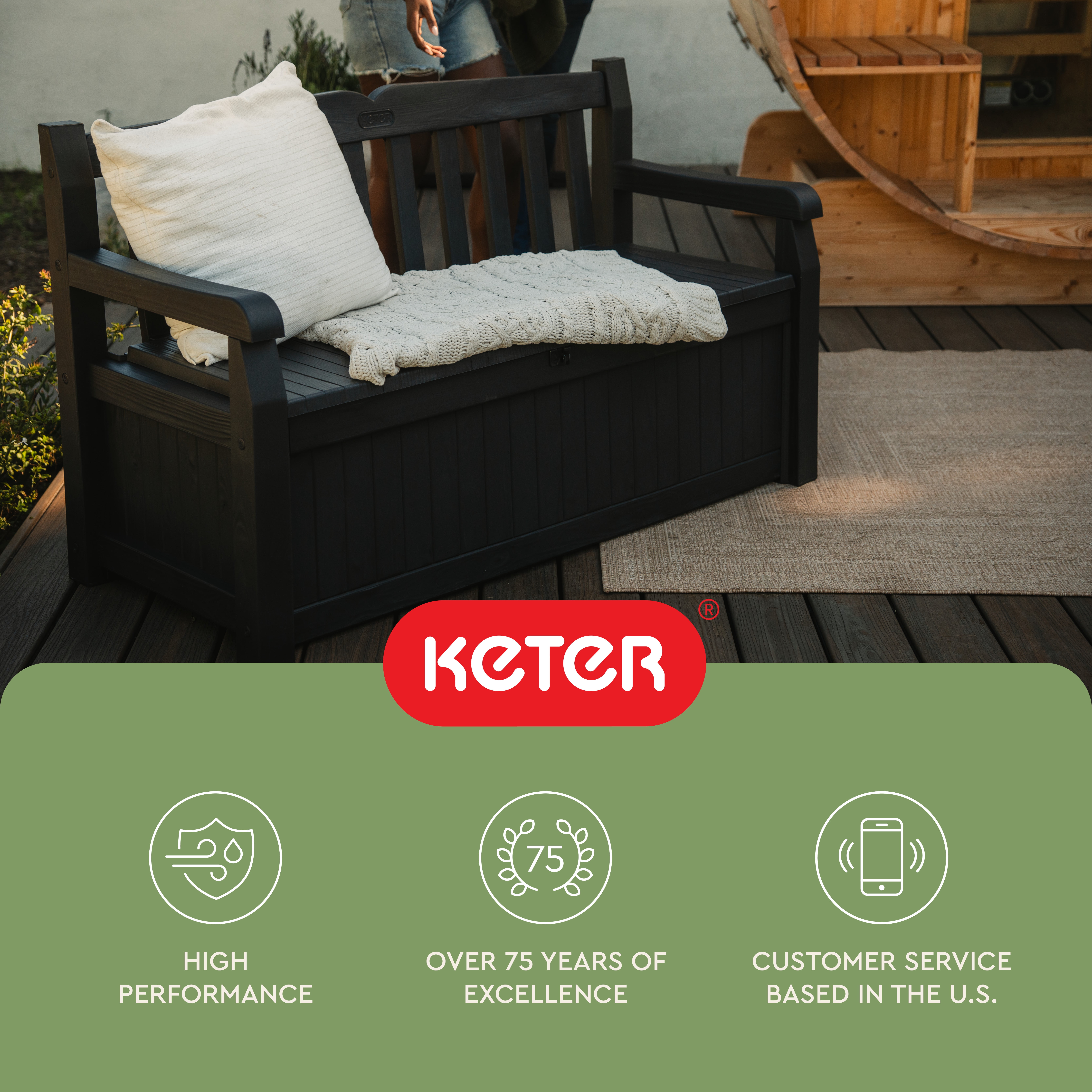 Keter Eden Outdoor 70 Gallon Weatherproof Resin Bench Storage Deck Box for Patio, Grey