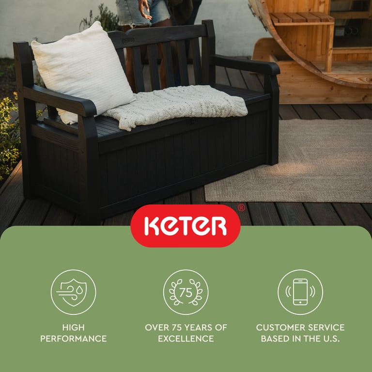 Keter Eden 70 Gallon Outdoor Storage Bench, Grey photo 7