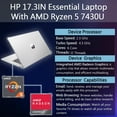 thumbnail image 5 of HP 17.3" Touchscreen 2025 New Laptop, 17 inch HD+ Touch Screen, AMD Ryzen 5 7430U(Up to 4.3GHz), 64GB RAM, 2TB SSD, WiFi 6, BT 5.4, HD Camera, Copilot AI, Windows 11 Pro, 5 of 8