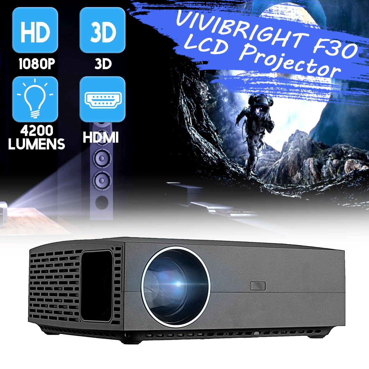 Projector VGA,AV,KTV,etc HDMI Full HD 1080P 4000 Lumen Movie Projector Mini Projector / Multi-Language Projector/ Compatible with USB Video Projector US