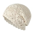 thumbnail image 2 of HOMEIORA 1pc Crochet Slouchy Beanie Hat, Handmade Knit Floral Skull Cap, Women Cotton Cutout Hats for Spring Summer and Autumn, Beige, 2 of 7