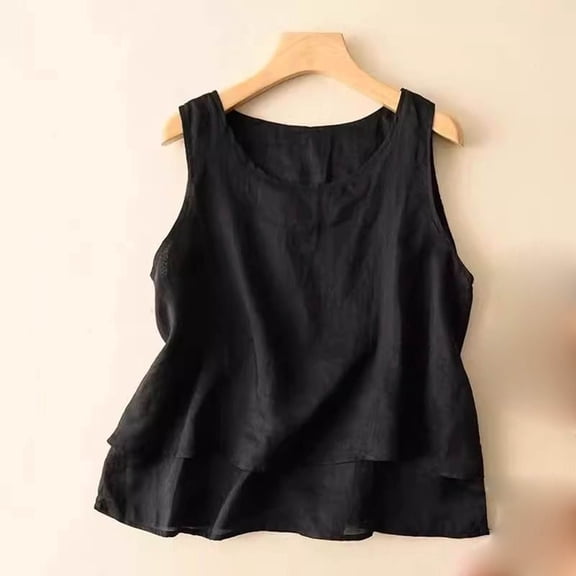 SOOMLON Linen Tops for Women Plus Size Scoop Neck Sleeveless Tank Blouses Basic Solid T Shirts Outfits Clothes
