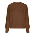 thumbnail image 5 of Htigea Womens Crew Neck Lantern Sleeve Sweater Cute Knit Pullover Solid Casual Comfy Everyday Jumper Tops Coffee XL, 5 of 7