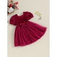 thumbnail image 3 of FOCUSNORM Enfants Filles Robe Couleur Unie Cou Carré Robe Manches Courtes Automne Mode Couches Tulle Robe de Princesse Décontractée avec Ceinture, 3 of 9