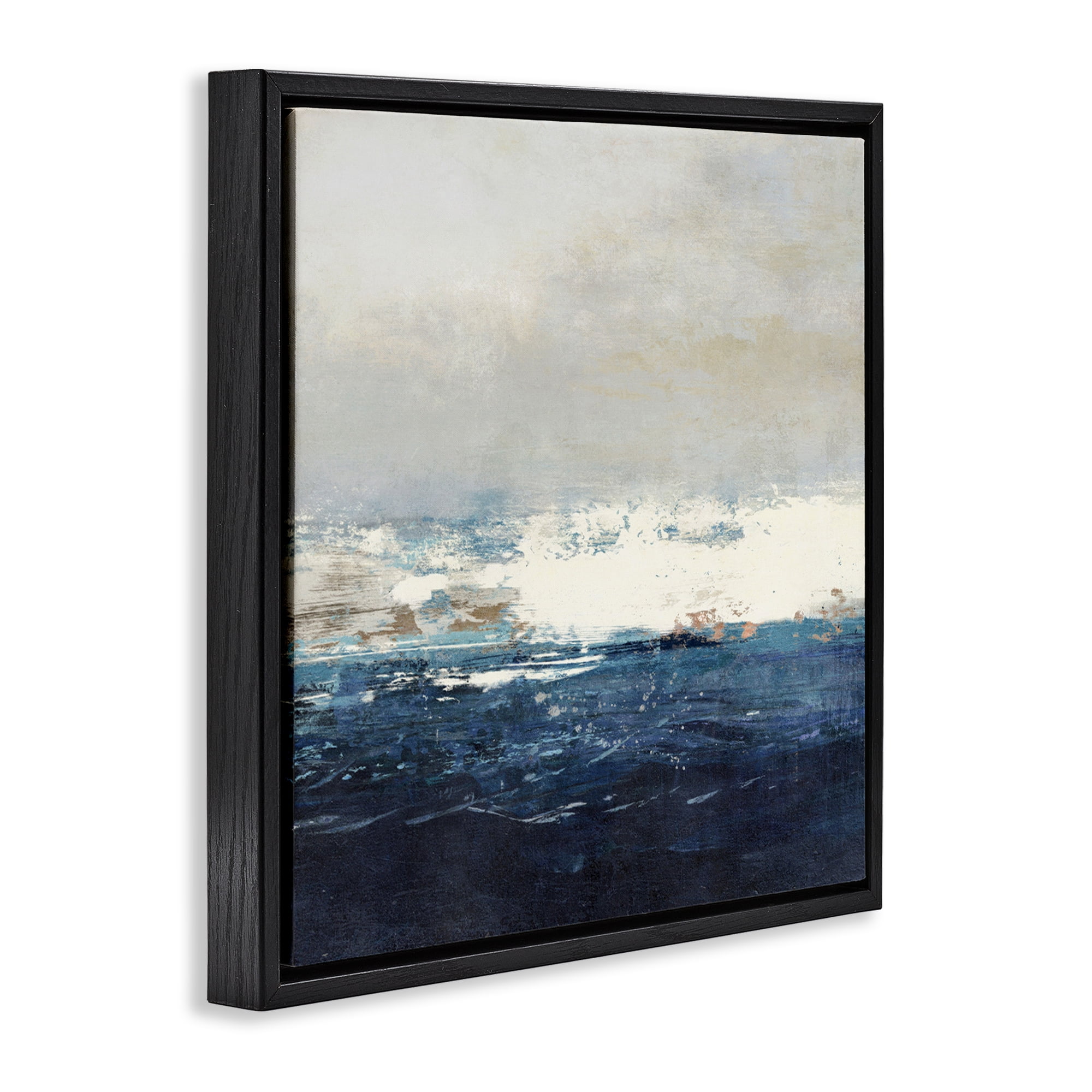 Stupell Industries Abstract Ocean Tide Abstract Painting Black Floater Framed Canvas Art Print Wall Art, 18 x 18