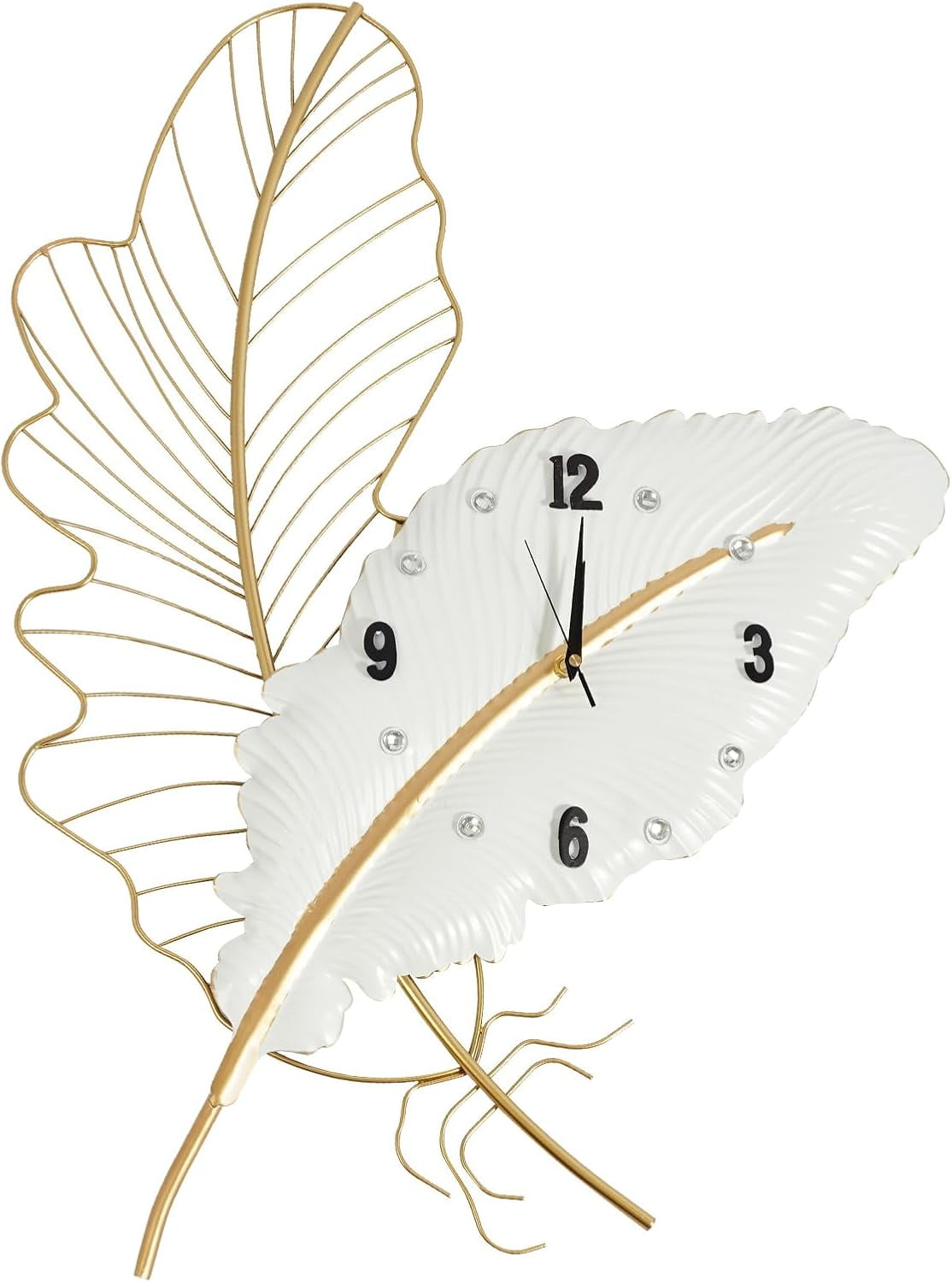 Modern 30inch Large Wall Clock Metal Feather Wall Clock Decorate with Sweep-Second Silent, Wall Clocks for Living Room, Bedroom, Dining Room, Office,