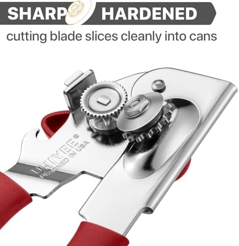 Can Opener Manual Heavy Duty,  Hand Held Can Openers for Seniors with Comfort Grip Sharp Blade, Solid Steel Hand Manual Can Open with Magnet for Kitchen Camping, Red