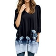 thumbnail image 5 of WTOBBY Women's Fashion Casual Retro Floral Print V-Neck Mid-Length Tunic Tops with Pockets, 3/4 Sleeve Blouses for Stylish and Comfortable Shirt Wear,Royal Blue S, 5 of 5