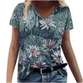 thumbnail image 1 of Camiseta informal para mujer con estampado floral y cuello en V, manga corta, jersey, blusa, tops Fridja  zx3984, 1 of 5