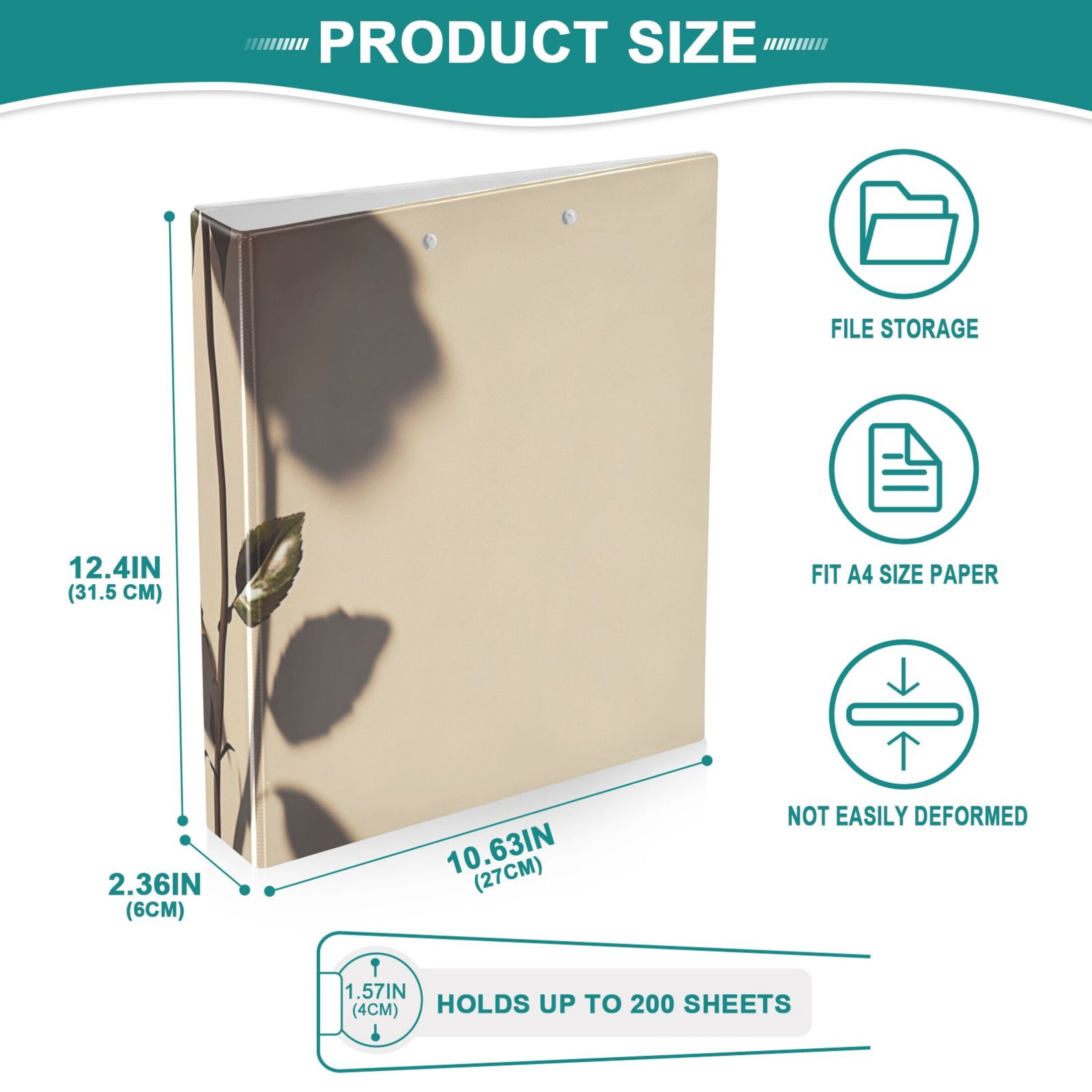 A Rose 3 Ring Binders 1.5 inch Hardcover File Folders with Interior Pockets A4 Size Organizer for School Office Hospital