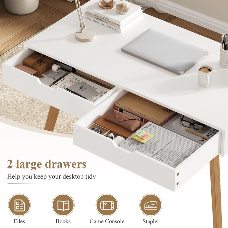 Homfa White Desk with Drawers, Makeup Table for Girls photo 3