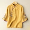 thumbnail image 4 of Simua Women Summer 3/4 Sleeve Chinese Blouse Top Traditional Mandarin Collar Ethnic Cotton Linen Qipao Shir Yellow,L2, 4 of 4