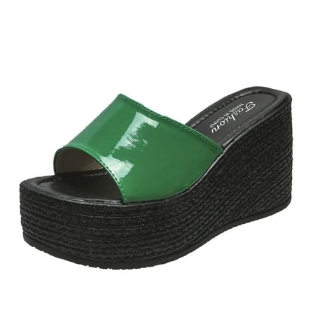 

sandals for Women Fashion Spring And Summer Women Sandals Thick Bottom Wedge Heel Fish Mouth Solid Color Casual Style PU Dress Sandals for Women Green