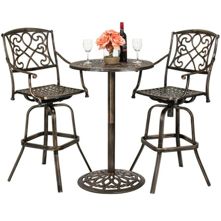 Best Choice Products 3-Piece Outdoor Cast Aluminum Bistro Set Accent Furniture for Patio, Porch, Garden  w/ 2 360-Swivel Chairs - Antique