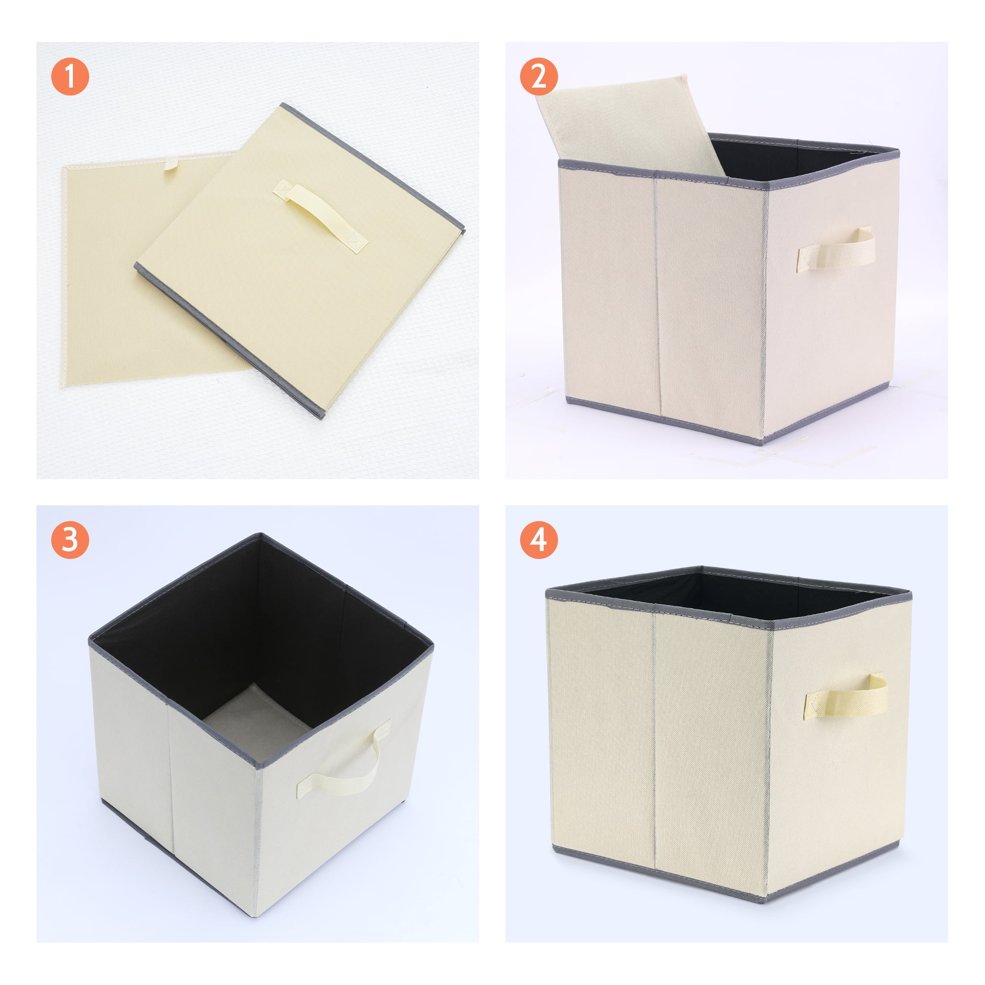 Unique Bargains 3 Pcs Square Fabric Collapsible Storage Basket Bin with Handle Beige M