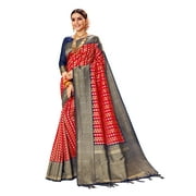 Sarees for Women Linen Banarasi Art Silk l Indian Rakhi Wedding Diwali Gift Sari with Unstitched Blouse