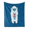 thumbnail image 1 of Bigfoot Soft Flannel Fleece Throw Blanket, Yeti Monster Holding a Cup of Coffee in Cold Winter Graphic Image, Cozy Plush for Indoor and Outdoor Use, 50" x 70", Cobalt Blue Baby Blue, by Ambesonne, 1 of 6
