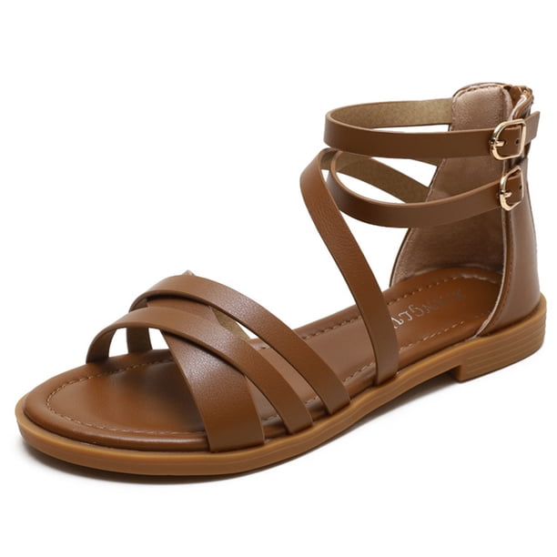 Sandalias Gladiador Cross Strappy Beach para mujeres (40) Brown