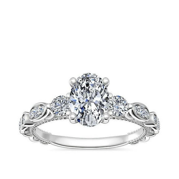 0.80 T.C.W Oval Cut Solitaire with Accents Latest Design Natural Diamond Wedding Ring for Women Solid 14K White Gold Size 7