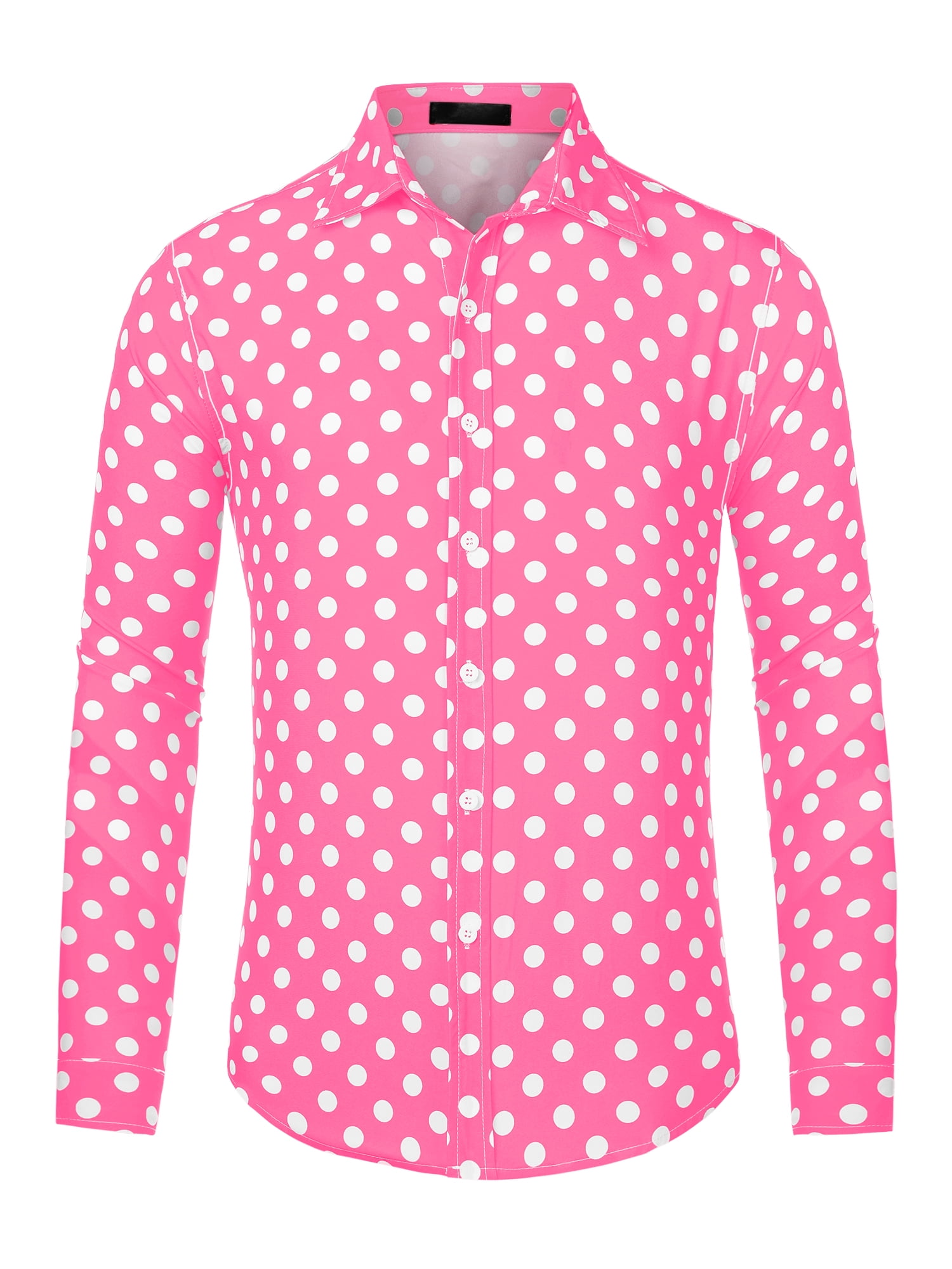 pink and black polka dot shirt