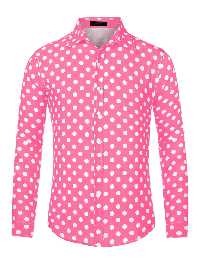 Bargains men's Polka Dots Print Dress Shirt 2XL Pink - Walmart.com