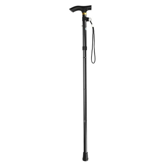 Walking Cane, Adjustable Folding Cane Lightweight Aluminum Portable Cane with Strap and Ergonomic T Handle, Collapsible Walking Stick for Men Women Seniors, Daily Living Aid for Limited Mobility Black