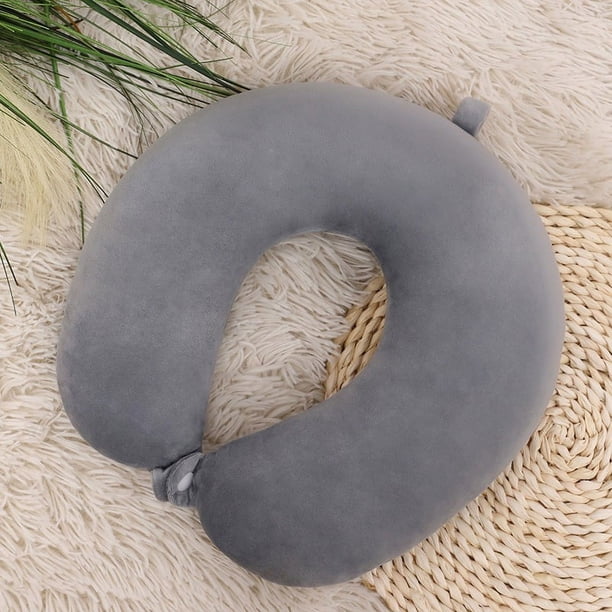 Almohadas de viaje para dormir en avión, almohada portátil para el cuello en forma de U con botón a presión para viajes en casa, oficina, gris