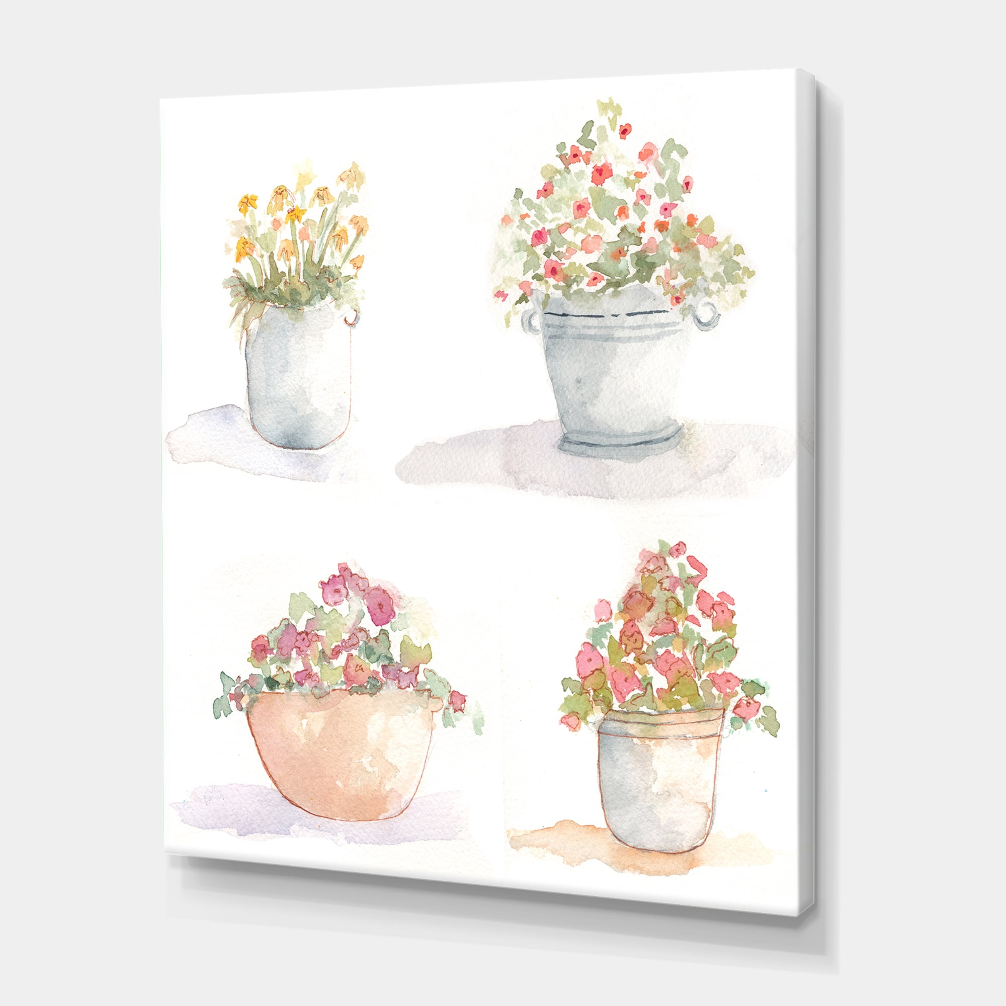 Designart ' Abstract Four Outdoor Flower Pots ' Traditional Canvas Wall Art Print