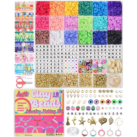 Kit para hacer pulseras LovelyMoon Clay Beads, 18 colores, 5000 unidades