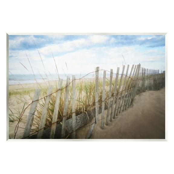 Stupell Industries Summer Beach Fence Landscape Painting Unframed Art Print Wall Art, 15 x 10