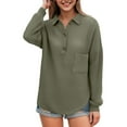 thumbnail image 4 of adviicd Women Waffle Knit Tops Henley Shirts Long Sleeve V Neck Solid Color Casual Tunic (AG, XL), 4 of 5