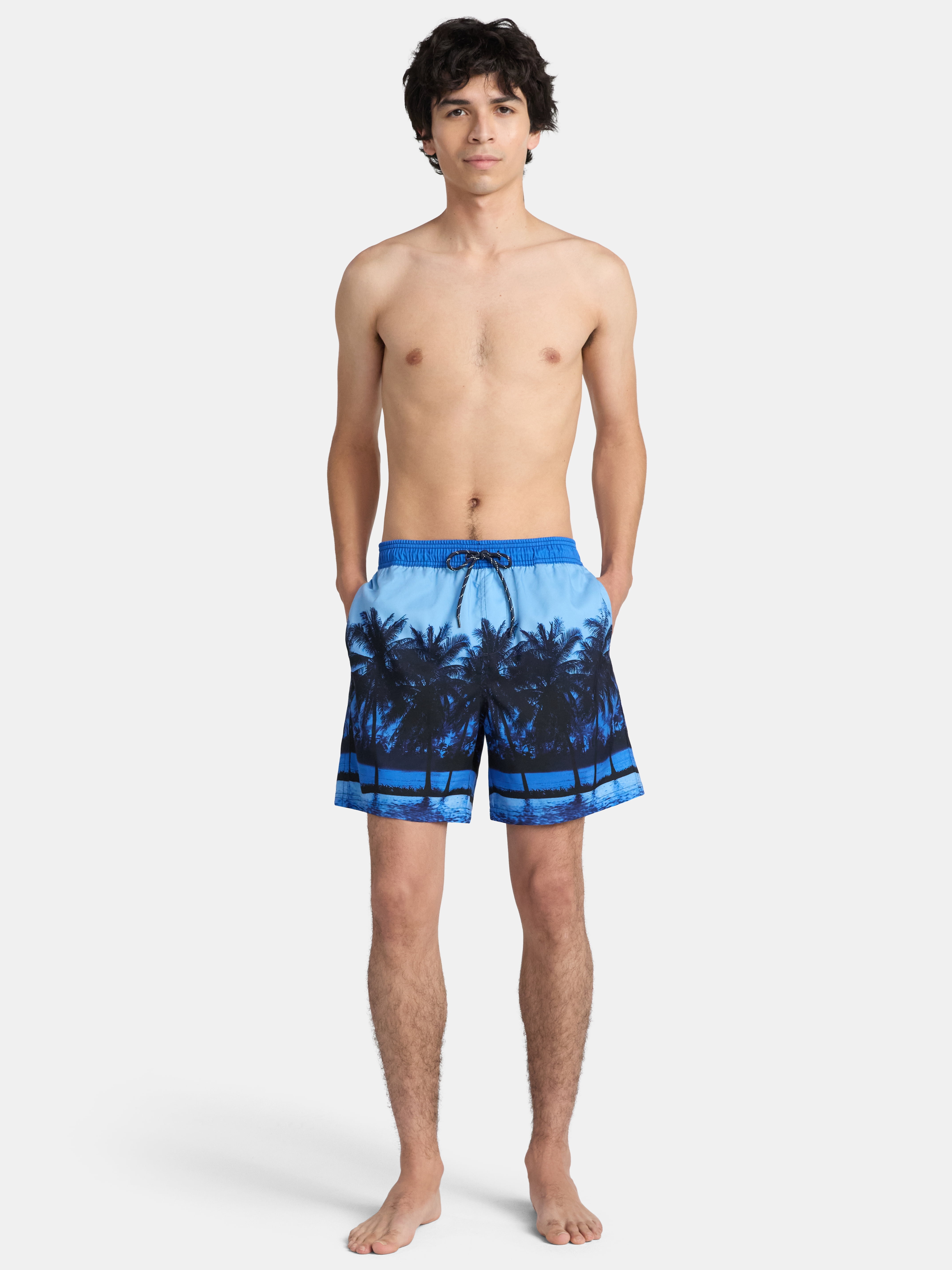 No Boundaries Elastic Waist Swim Shorts, 6" Inseam, Men's & Big Men's