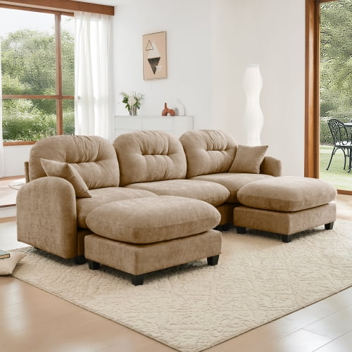 GAKMCIL 107" Loveseat Sofa with 2 Ottoman, 3 Seater with Upholstered Large Size Deep Seat,Cloud Sectional Couches Chenille Fabric for Living Home