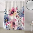 thumbnail image 5 of Fabric Shower Curtain, Pink Blue Watercolor Flowers Plants Bathroom Curtain with 12 Hooks Waterproof No Bad Odor Machine Washable Bath Curtains for Bathroom, Spa Room, 72"x72", 5 of 6