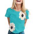 thumbnail image 2 of Blue Womens Tops Women Daily Casual Flower Printed Short Sleeve O Neck T Shirt Tops Blouse Shirts for Women, 2 of 6