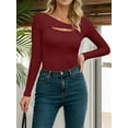 thumbnail image 5 of Weardear Long Sleeve Ribbed Slim Fit T Shirts for Women Fashion Fall Clothes Cutout Neck Tee Holiday Tops, 5 of 7