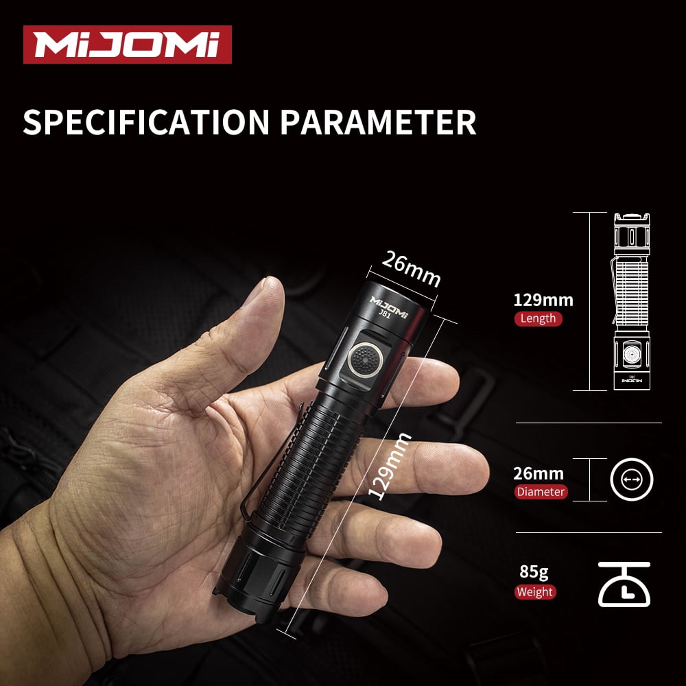 MIJOMI J81 Tactical Flashlight 1300 Lumen Compact Torch Dual Switch USB Rechargeable, Waterproof IP68 for Tactical Games, Camping,Outdoor