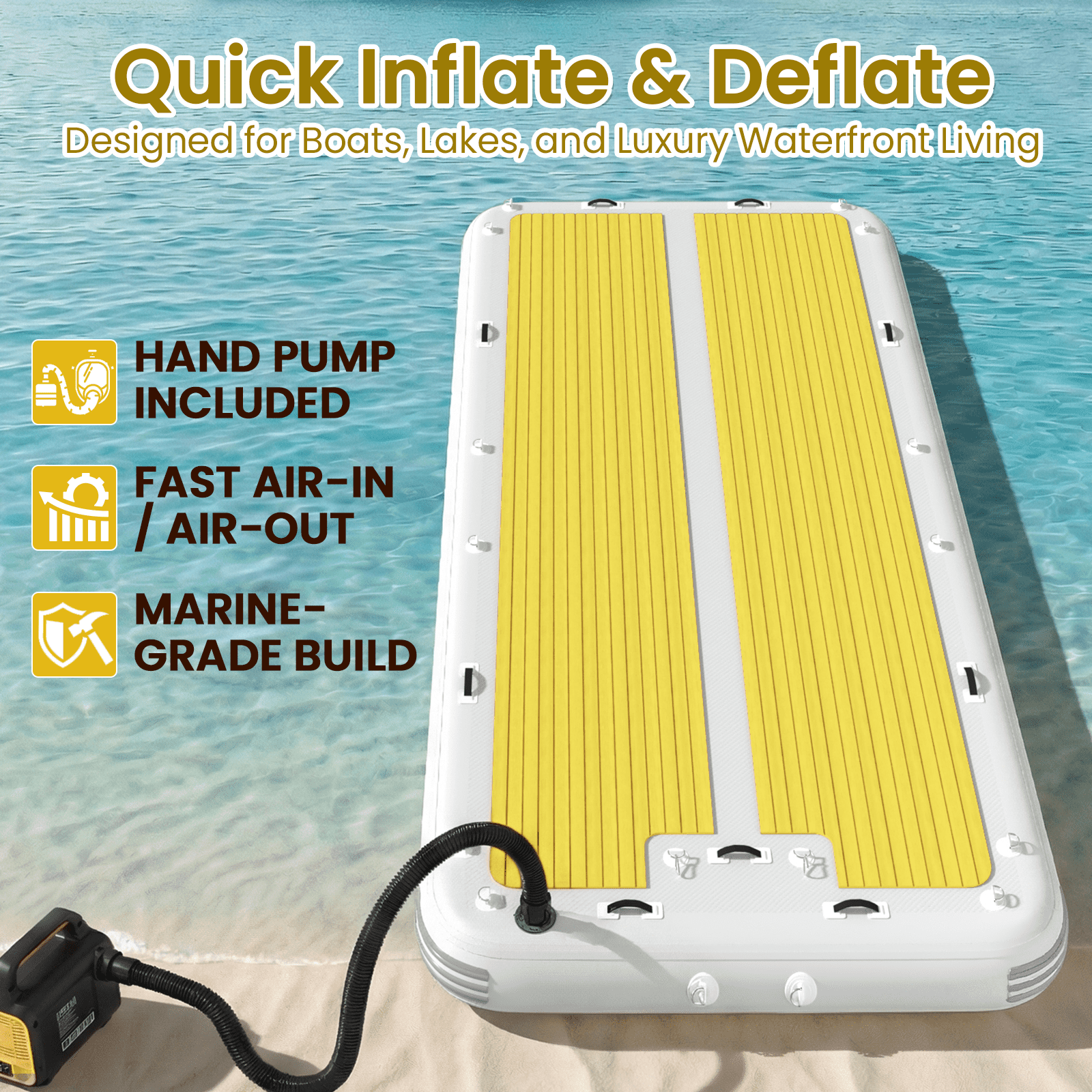 Bezliving 15'x6.5' Inflatable Floating Platform with 5mm EVA Non-Slip Pad, Fits 15 People, for Lake, Pool & Ocean Use