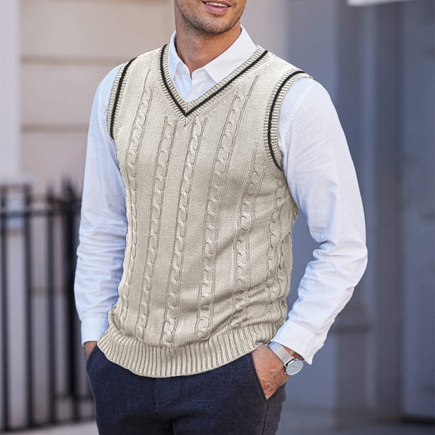 SHIXIAOO Male Knitted Vest Vest V Neck Sleeveless Padded Sweater