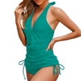 thumbnail image 2 of Plus Size Swimwear Two Piece Bikini Set - Women's High Waisted Bathing Suit, Ruffles & Tie Detail, Beach Vacation, 2 of 6