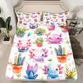 thumbnail image 2 of Homewish Cartoon Animal Axolotl Twin Sheet Sets,Rustic Plant Cactus Twin Fitted Sheet,Pink White Blue Flat Sheet For Teens,Microfiber Bedroom Decor,3pcs, 2 of 7