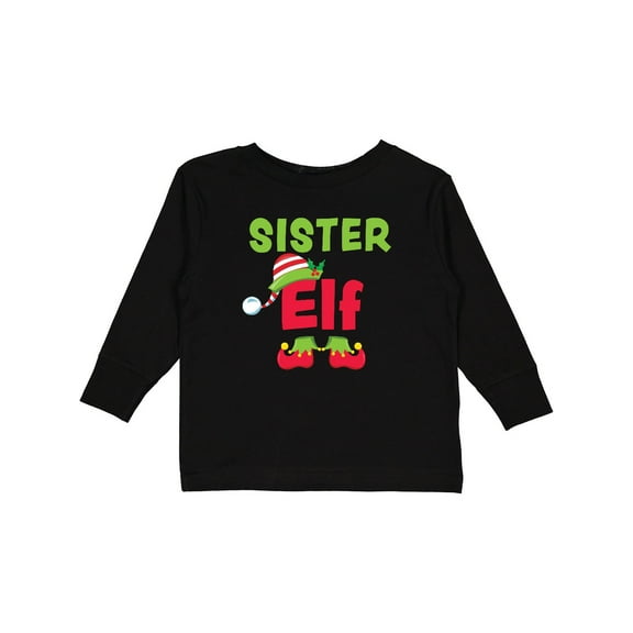 Inktastic Christmas Sister Elf Girls Long Sleeve Toddler T-Shirt